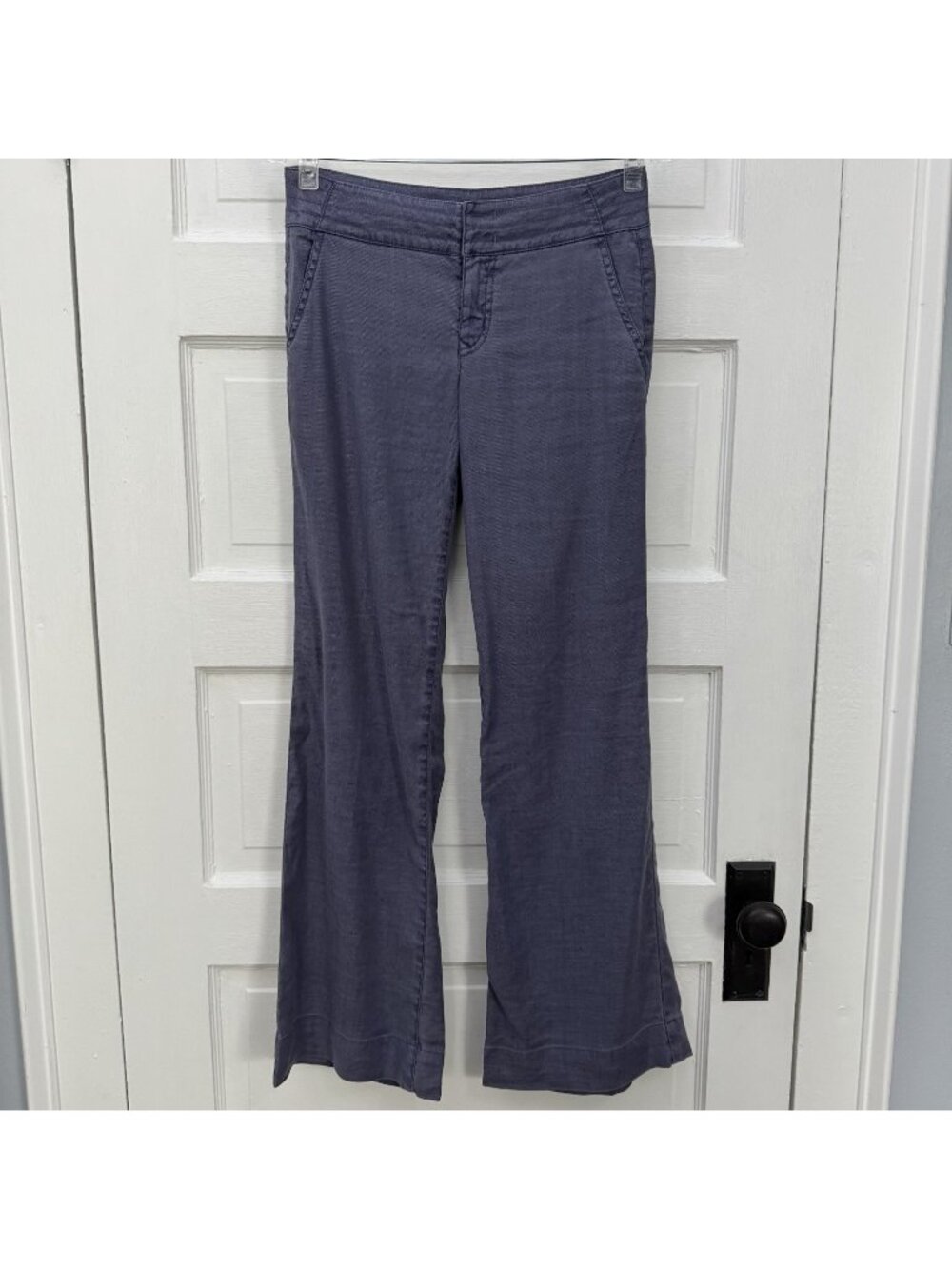 Level 99 Petite 25 Wide Leg Linen Tencel Pants Blue High Rise 25P